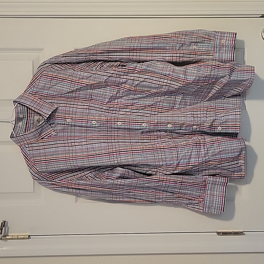 Peter Millar Shirt Mens XL Pink Green Micro Plaid Seaside Finish Button Up